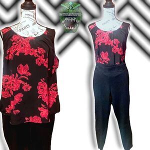VINTAGE 00’s Gothic Career Red & Black Rose Plus Size Tank Top,XL Croft & Barrow